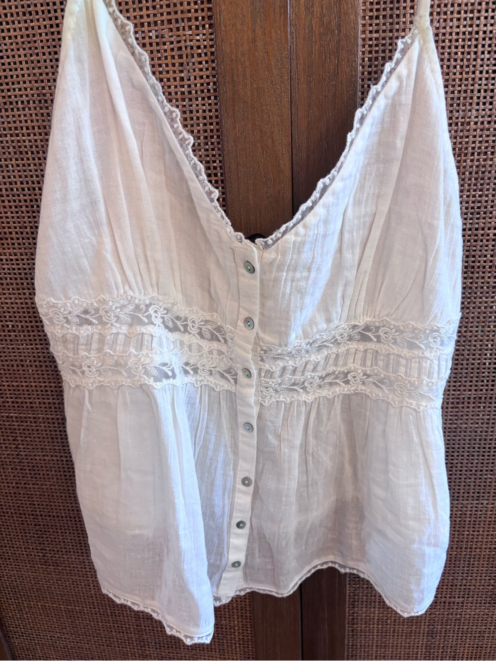 Zara White Lace-Trim Button Front Camisole